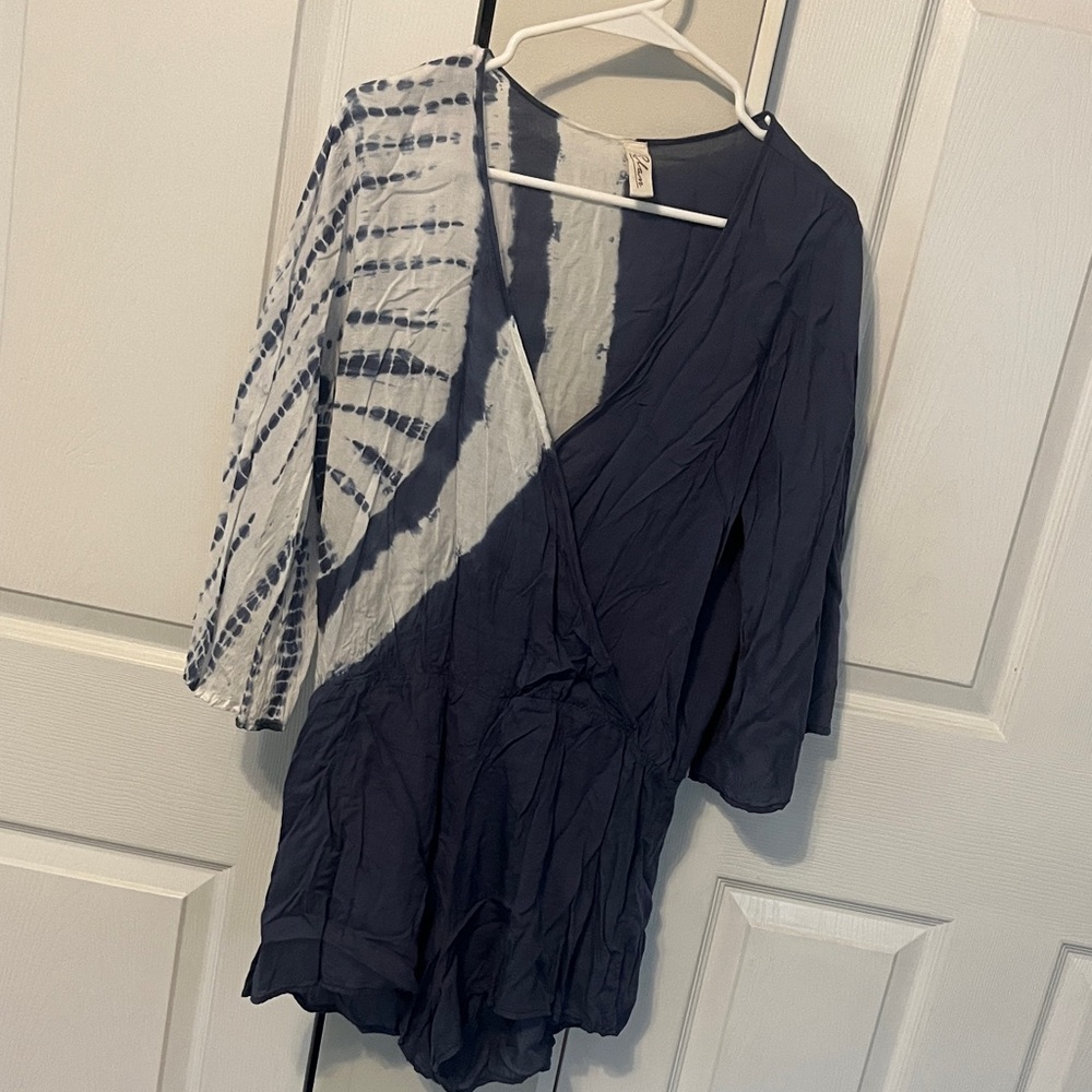 Navy and White Tie-Dye Romper